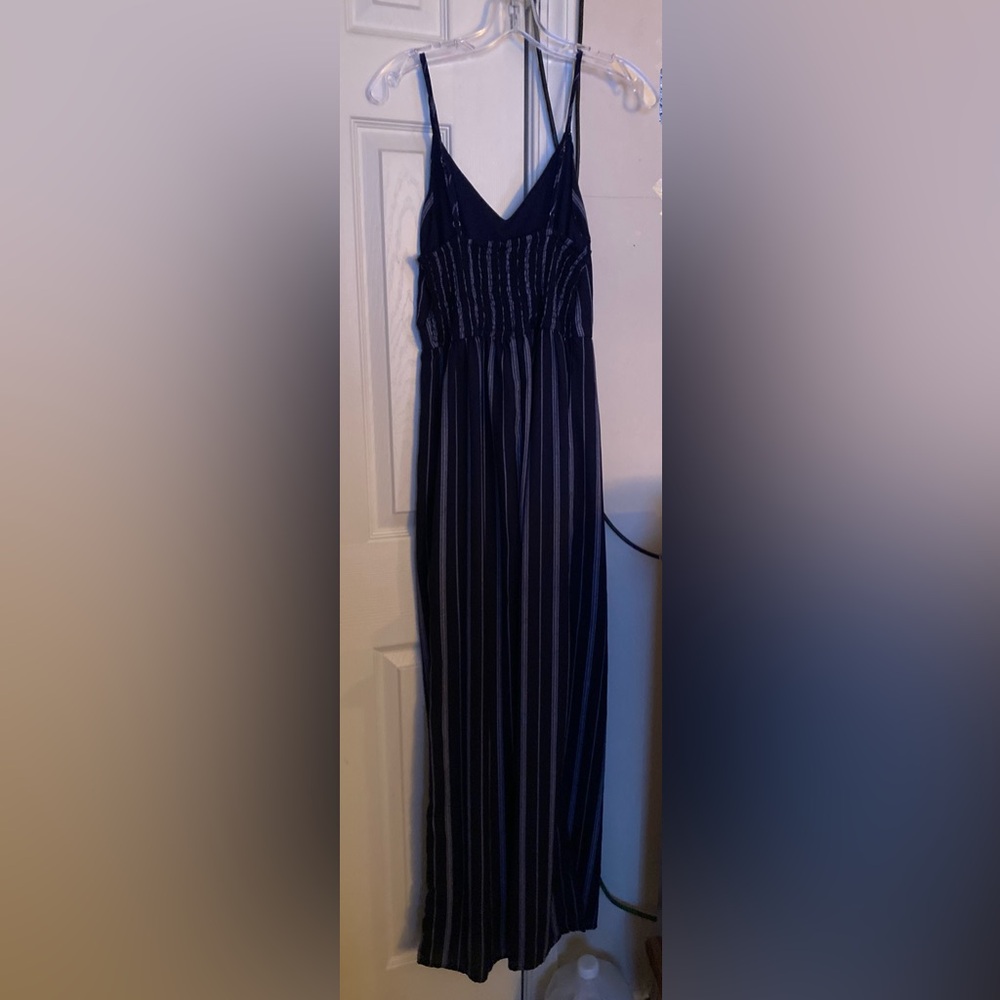 Japna Blue and White Pin-Striped Jumpsuit, Medium - Picture 2 of 6